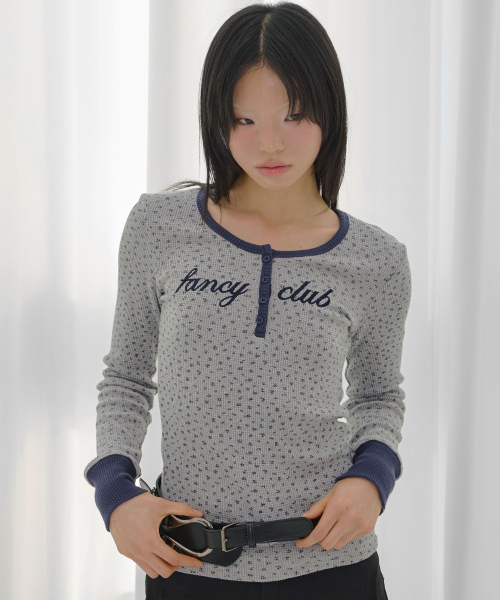 HENLEY NECK WAFFLE LONG SLEEVE (FLOWER) F26QB046