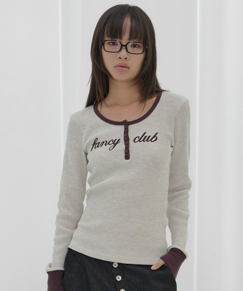 HENLEY NECK WAFFLE LONG SLEEVE (OATMEAL) F26QB046