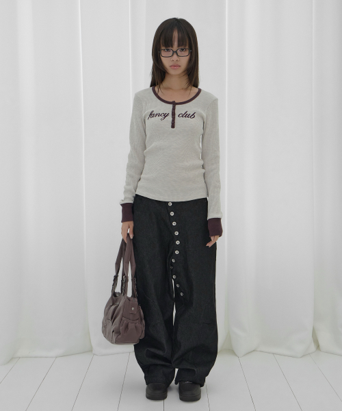 HENLEY NECK WAFFLE LONG SLEEVE (OATMEAL) F26QB046