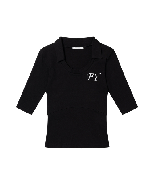SOFT FANCY COLLAR TOP (BLACK) F26QB045