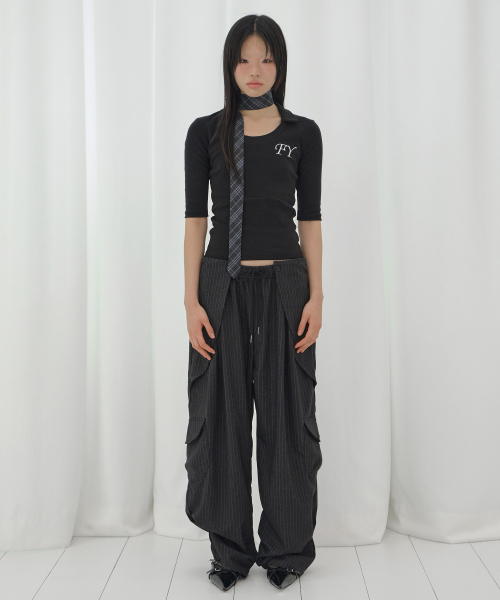 SOFT FANCY COLLAR TOP (BLACK) F26QB045
