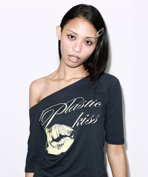 PLASTIC KISS ONE-SHOULDER TOP (NAVY) F26QB051