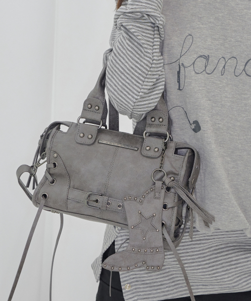 BELTED WASHING VEGAN LEATHER MINI BAG (GRAY) F26QE991