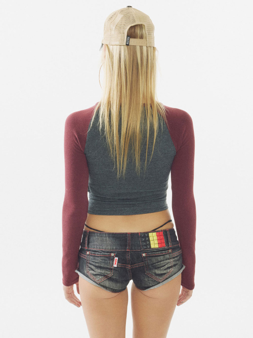 Good Karma Raglan Tee Charcoal/Burgundy