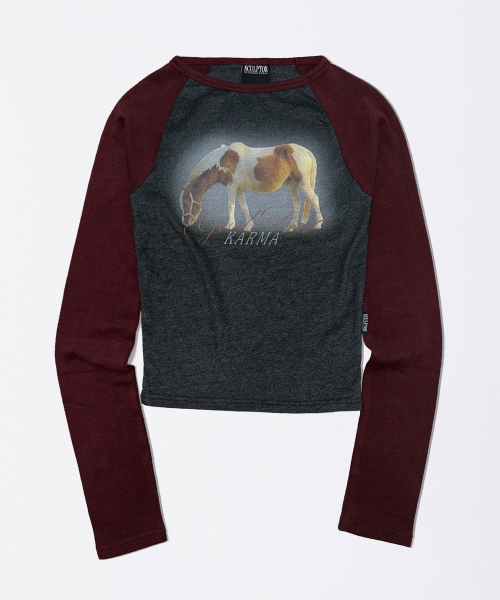 Good Karma Raglan Tee Charcoal/Burgundy