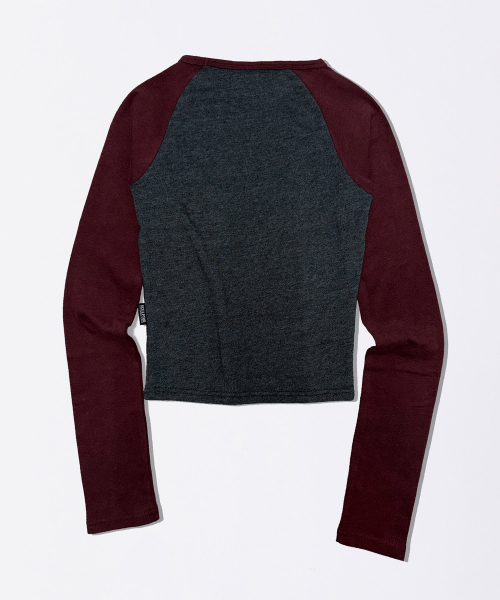 Good Karma Raglan Tee Charcoal/Burgundy