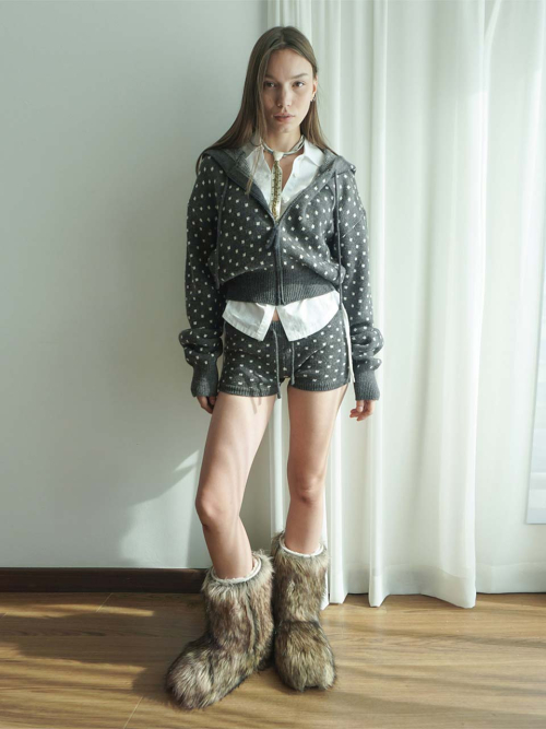 Snowflake Knit Zip-Up Gray
