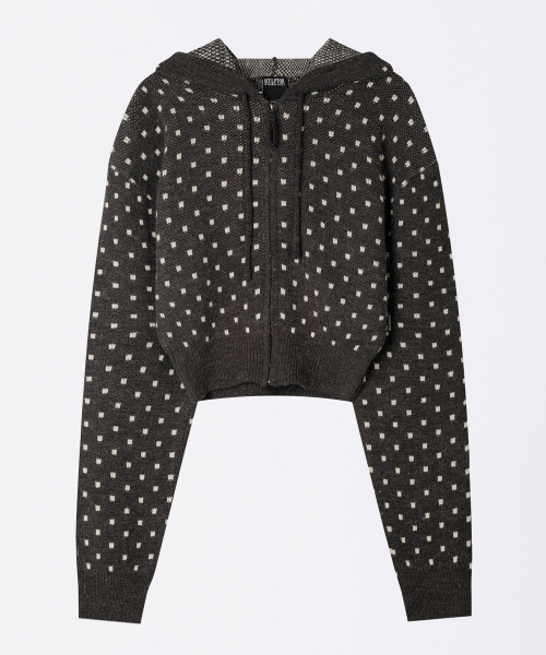 Snowflake Knit Zip-Up Gray