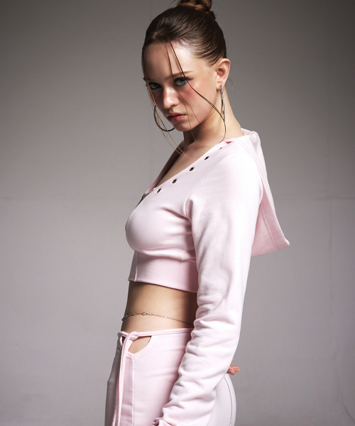 EYELET TRIM HOODIE