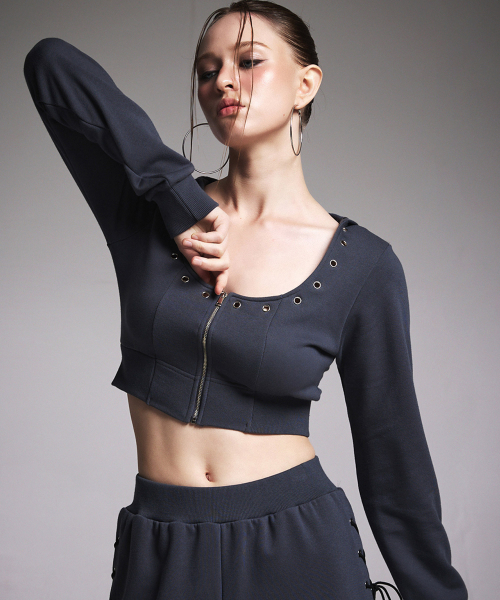 EYELET TRIM HOODIE