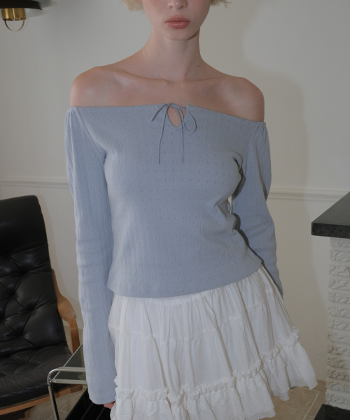 C EYELET RIBBON TIED T_LIGHT BLUE