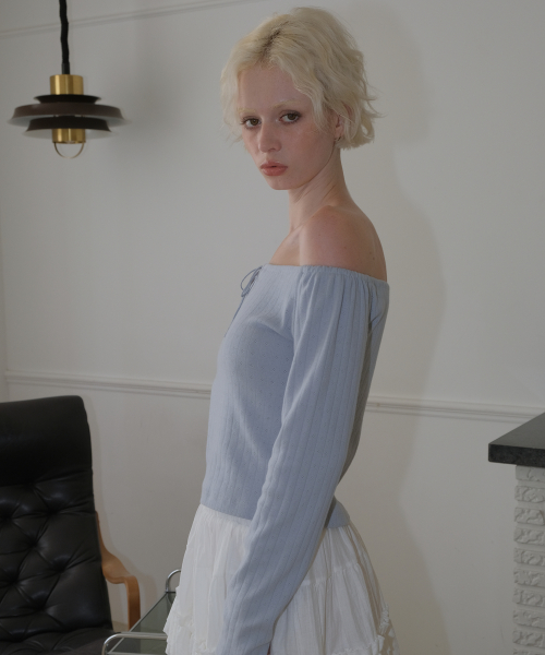 C EYELET RIBBON TIED T_LIGHT BLUE