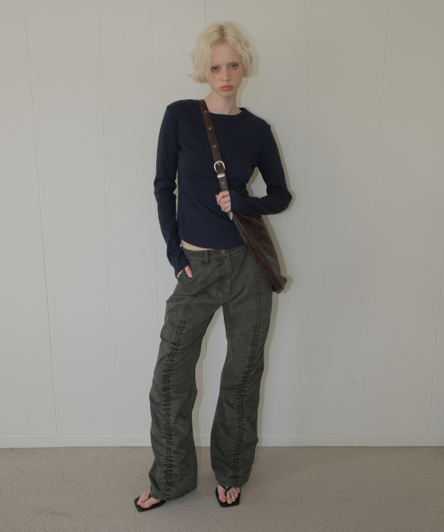 C SHIRRING DETAIL PANTS_KHAKI
