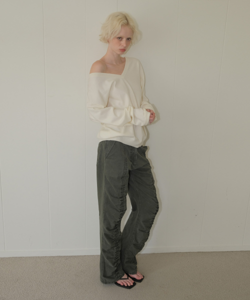 C SHIRRING DETAIL PANTS_KHAKI