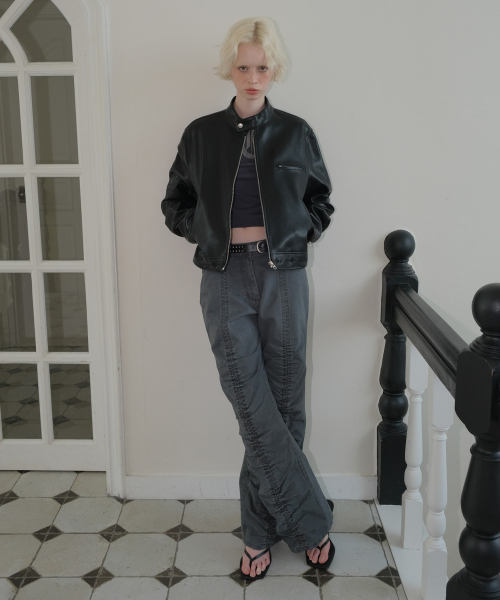 C SHIRRING DETAIL PANTS_CHARCOAL