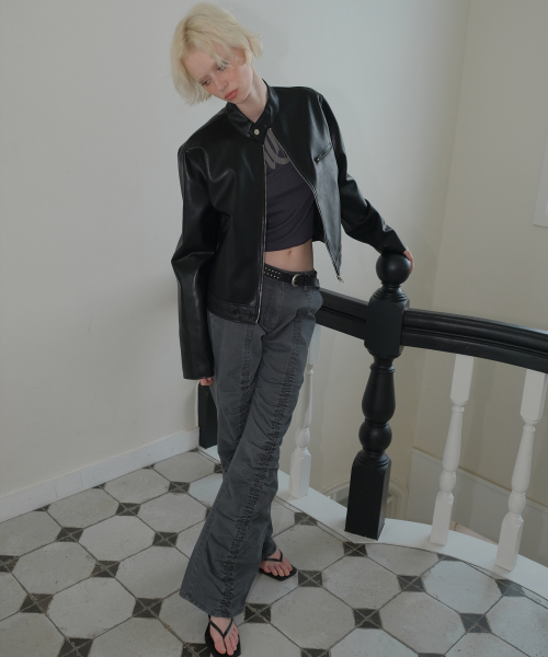 C SHIRRING DETAIL PANTS_CHARCOAL