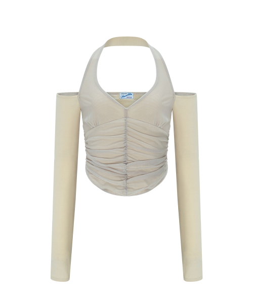 Riley Mesh Shirring Long Sleeve Top (Skin)