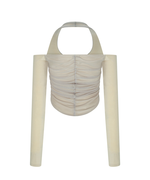 Riley Mesh Shirring Long Sleeve Top (Skin)