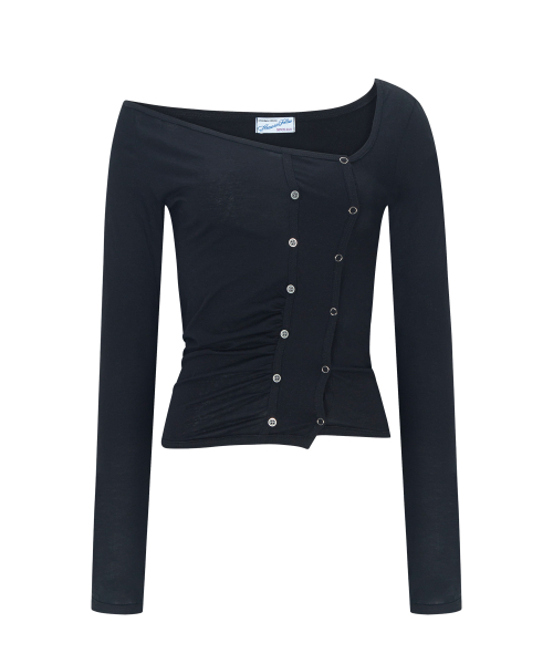 Dulce Unbal Button Long Sleeve Top (Black)