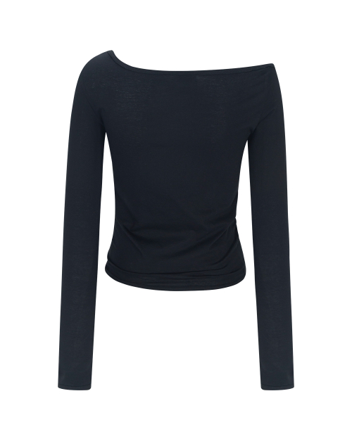 Dulce Unbal Button Long Sleeve Top (Black)