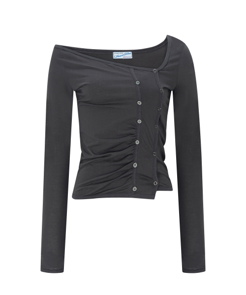 Dulce Unbal Button Long Sleeve Top (Charcoal)
