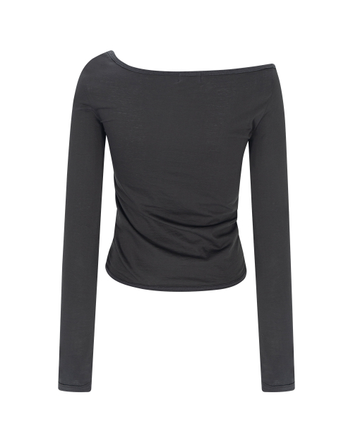 Dulce Unbal Button Long Sleeve Top (Charcoal)