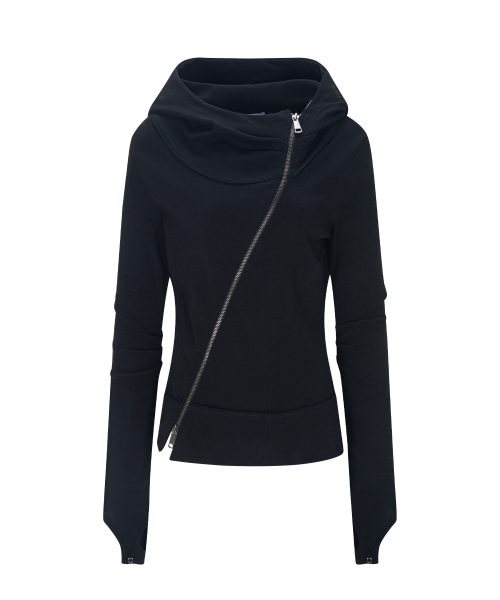Edie Unbal high-neck Hoodie Zip Up (Black)