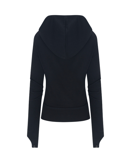 Edie Unbal high-neck Hoodie Zip Up (Black)