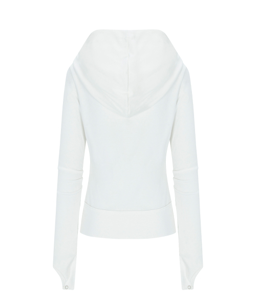Edie Unbal high-neck Hoodie Zip Up (White)
