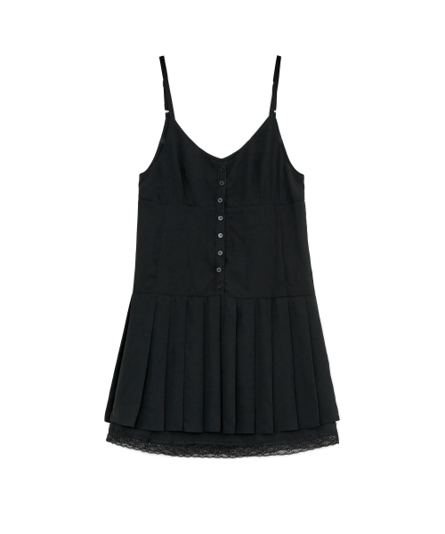 Lace Pleats Midi One-piece, BLACK