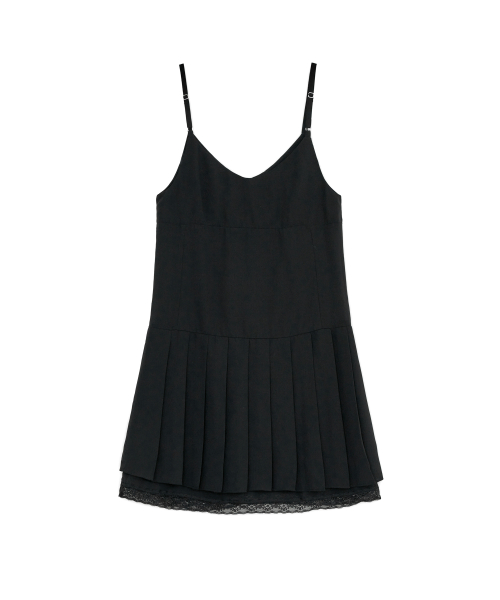 Lace Pleats Midi One-piece, BLACK