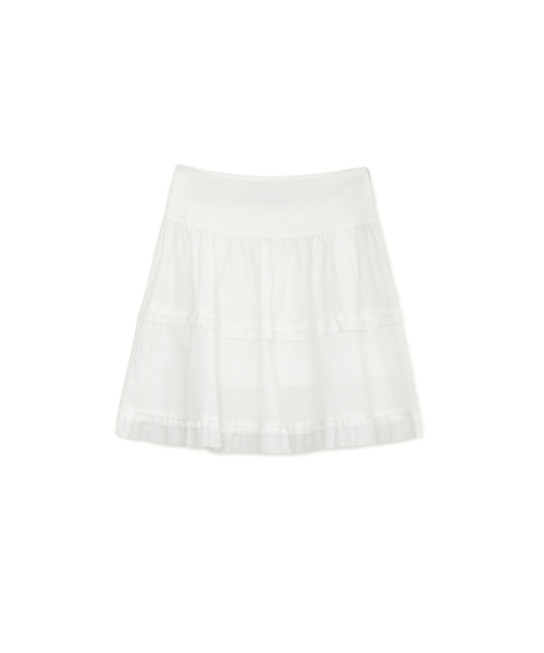 Frill Midi Skirt, WHITE