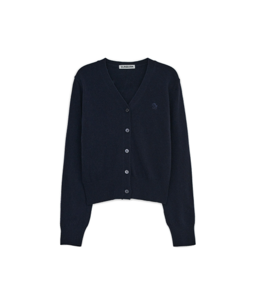 Cashmere Basic V-neck Cardigan, NAVY