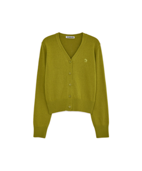 Cashmere Basic V-neck Cardigan, OLIVE