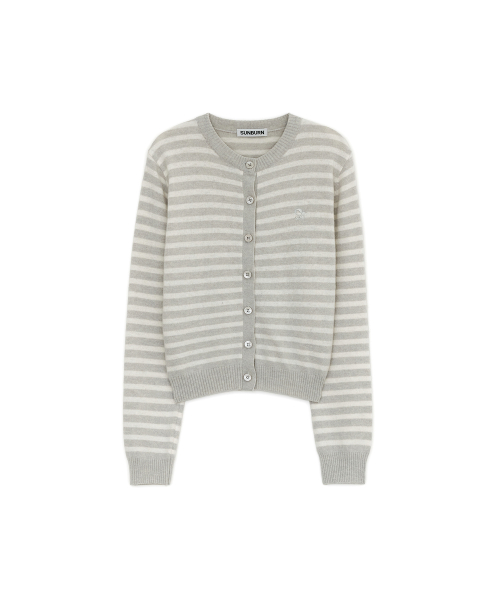 Cashmere Stripe Round Cardigan, LIGHT GRAY