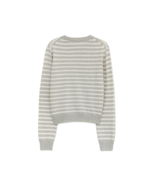 Cashmere Stripe Round Cardigan, LIGHT GRAY