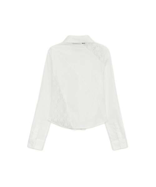 Lace Asymmetric Fitted Shirt, WHITE