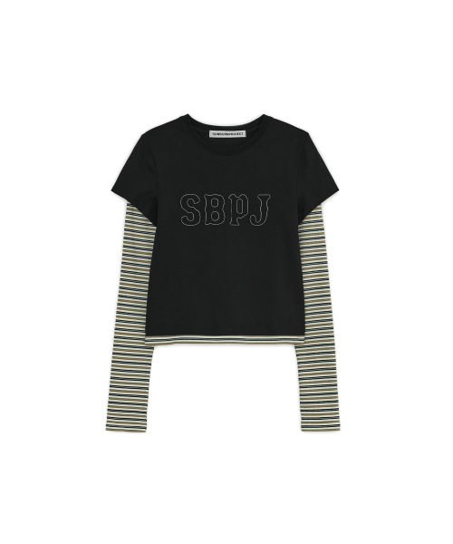 Logo Patch Layered Long Sleeve Top, BLACK