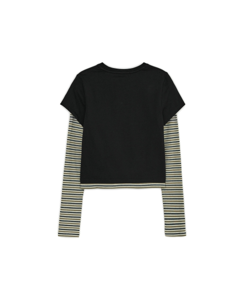 Logo Patch Layered Long Sleeve Top, BLACK