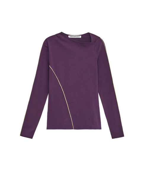 Asymmetric Paneled Long Sleeve Top, PURPLE