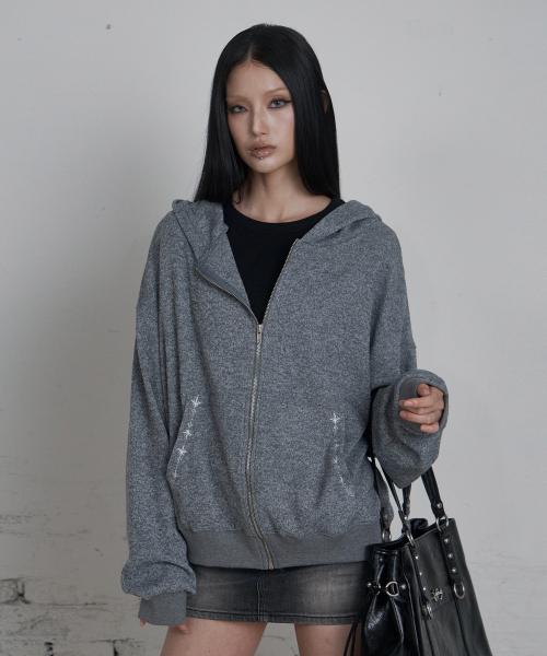 C HOODED KNIT ZIP-UP_GREY