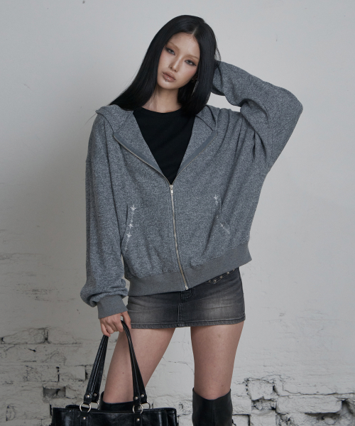 C HOODED KNIT ZIP-UP_GREY
