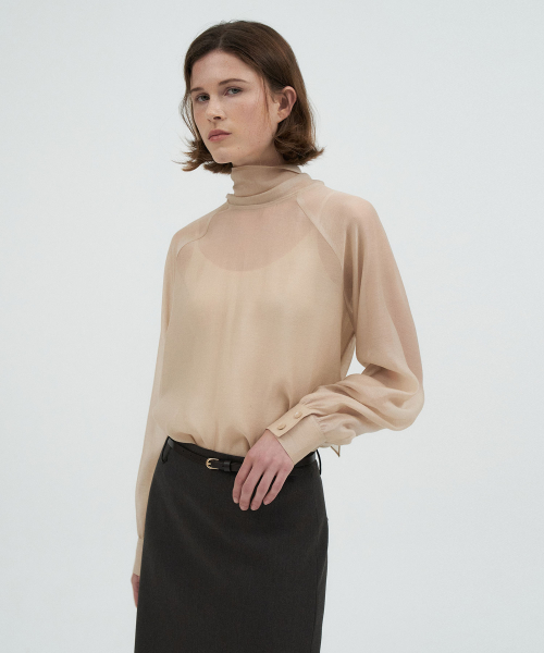 Tie See-through Blouse[LMBFCO25SH314]-Light Beige