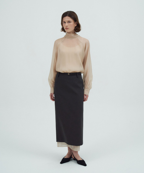 Tie See-through Blouse[LMBFCO25SH314]-Light Beige