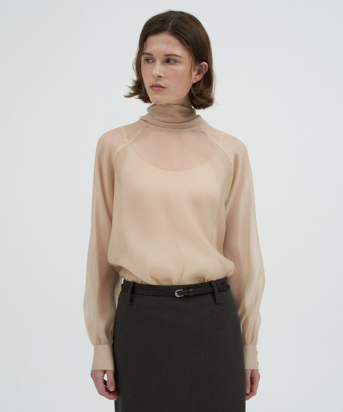 Tie See-through Blouse[LMBFCO25SH314]-Light Beige