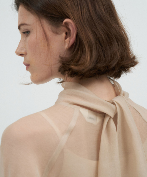Tie See-through Blouse[LMBFCO25SH314]-Light Beige