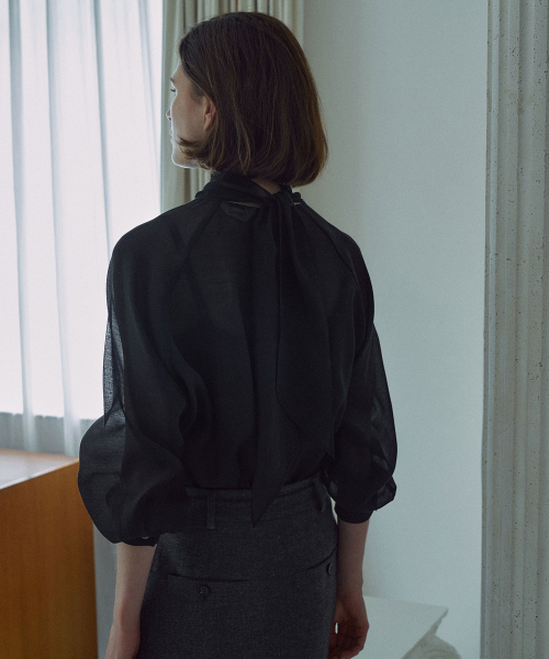 Tie See-through Blouse[LMBFCO25SH314]-2color