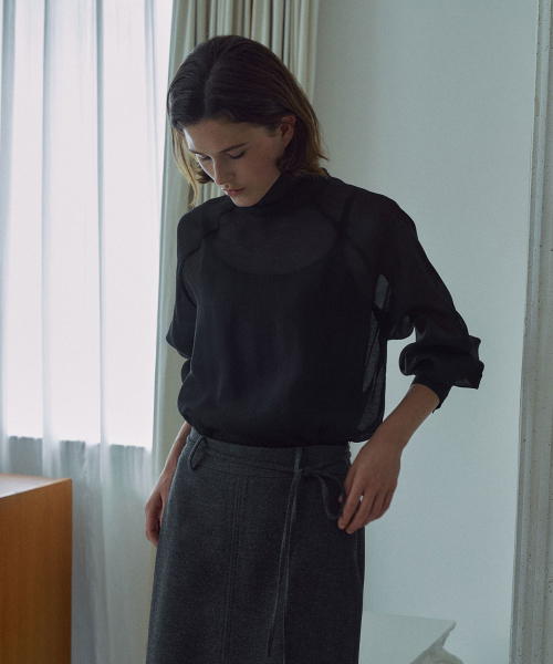 Tie See-through Blouse[LMBFCO25SH314]-2color