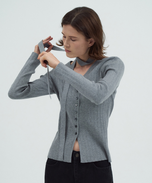 Scarf Ribbed Cardigan[LMBEAUKN285]-3color