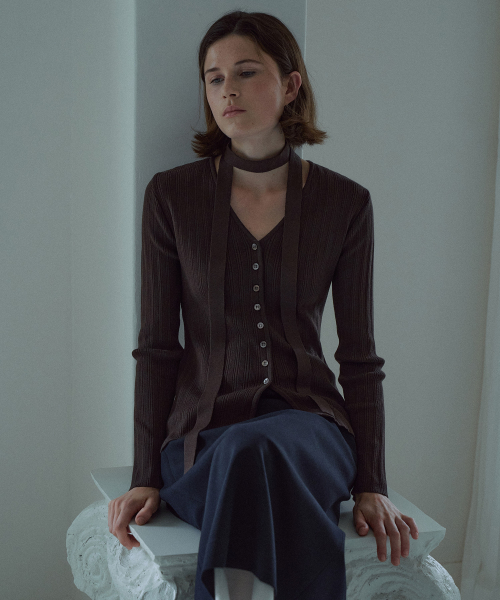 Scarf Ribbed Cardigan[LMBEAUKN285]-3color